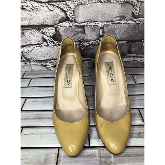 JIMMY CHOO London Yellow Patent Leather Kitten Pumps Heels Women’s Sz 35EU/5M US - Picture 5 of 16